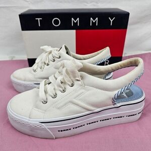 Tommy Hilfiger Janie White‎ Canvas Platform Slingback Sneakers  Size 8.5M w/ Box